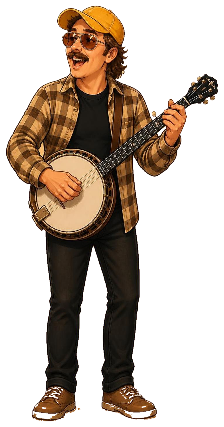 Marvin mit Banjo als Road-Brothers-Artwork