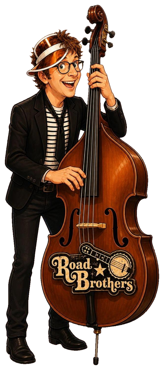 Traudi mit Kontrabass als Road-Brothers-Artwork